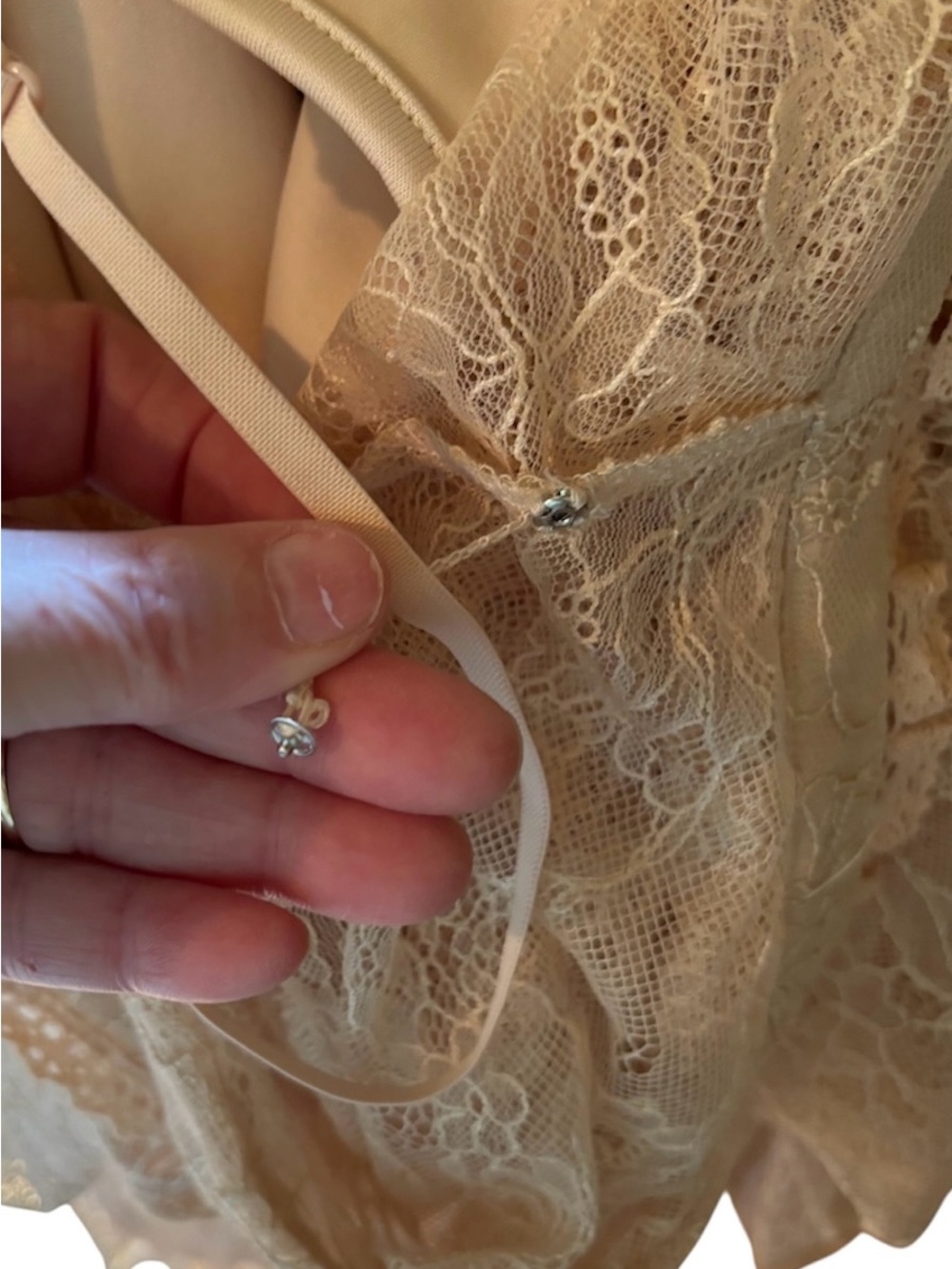 AFRM Lace Kaftan Dress Ivory Victorian Asymmetrical Hem Wedding Dress Sz XL Boho - Picture 9 of 16